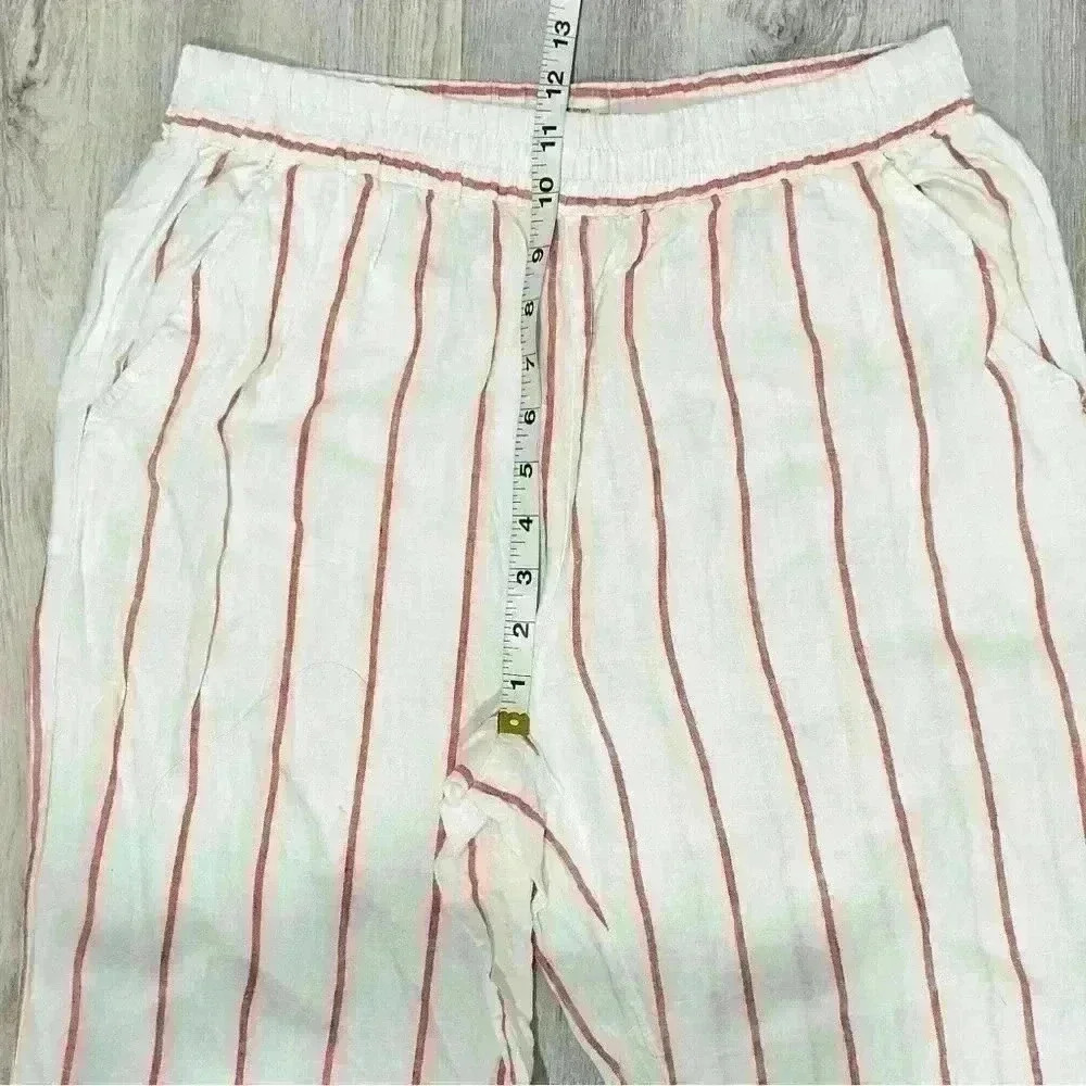 C&C California 100% White Striped Linen Pull On Pants Tapered Leg Casual Size M - Picture 5 of 8